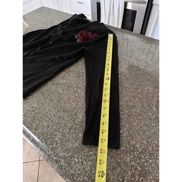 Vintage Tiara International Embroidered Cardigan Black Floral Sweater Womens M - Picture 12 of 13